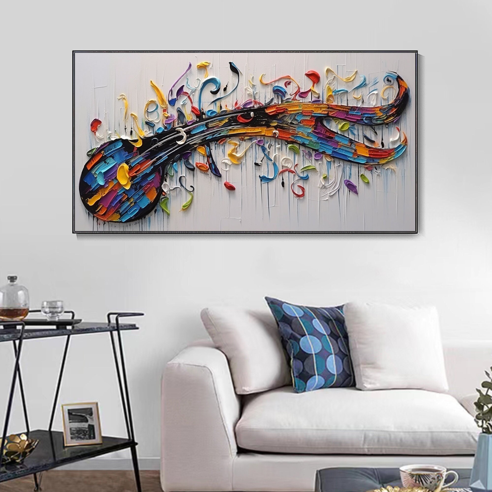 Abstract Art Thick Texture Oil Painting Creative Sheet Music Note Mural Classical Music Instrument Enthusiast Home Decor Modern Stylish Wall