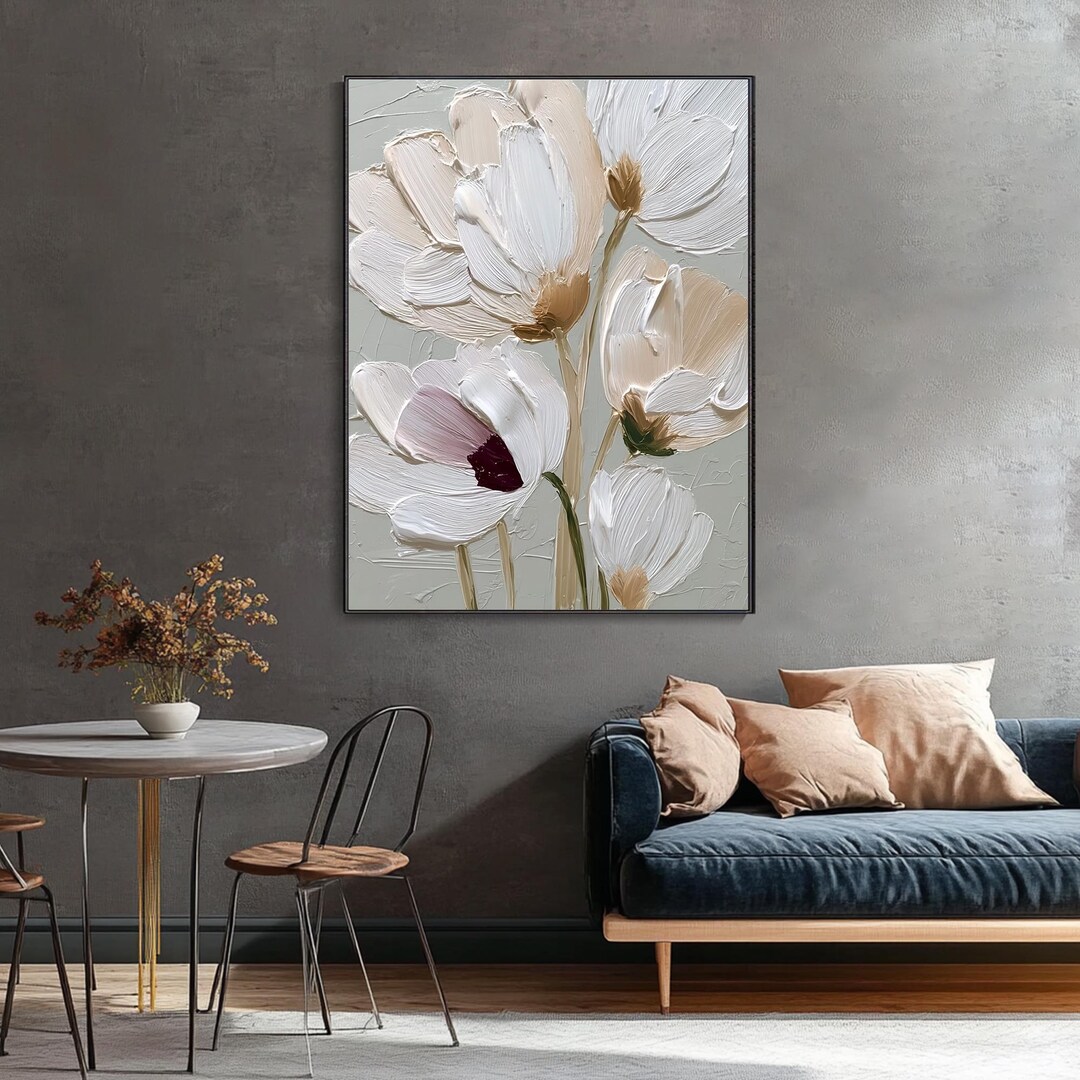 Original Floral Wall Art 3D Flower Texture Canvas Plaster Wabi-sabi ...