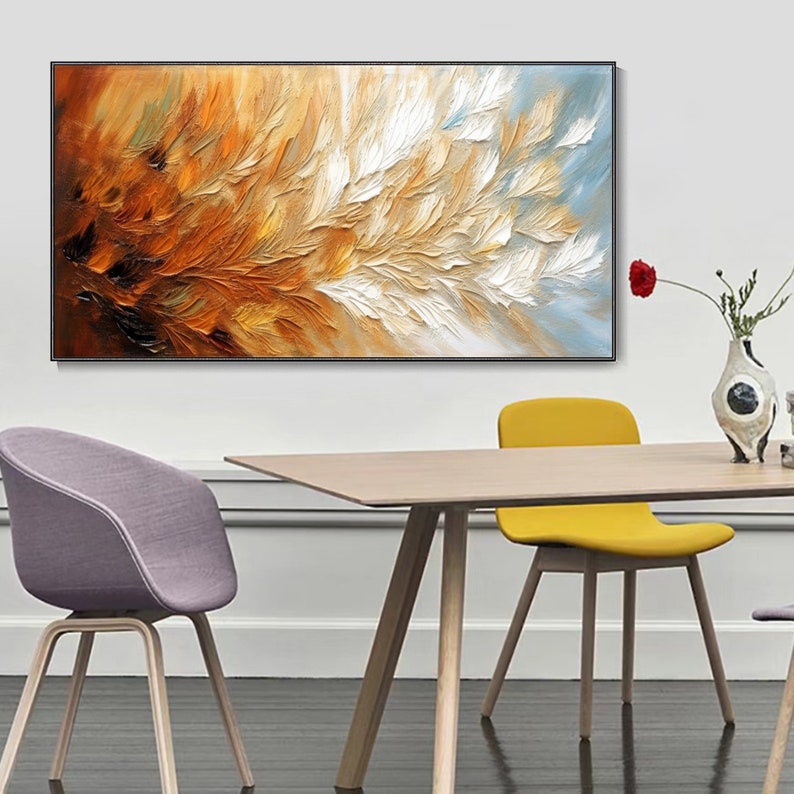 Original Hand Painted Oil Canvas Abstract Colorful Feathers Flower