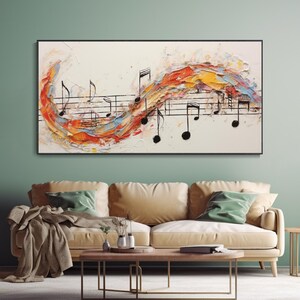 Abstract Music Oil Painting Notes Staff Creative Modern Art Home Decor ...