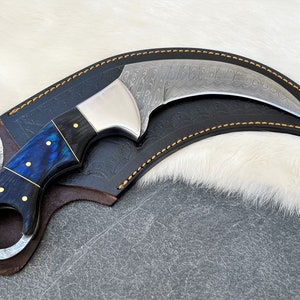 Handmade Damascus Karambit Knife: Full Tang Hunting Knife, Personalized Engraved Gift Father's Day Gift