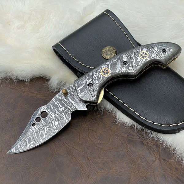 Damascus Pocket Knife, Damascus Folding Knife, Full Damascus Knife, Handmade knive, Personalized Knife, Gift For Dad, Fathers Day Gift
