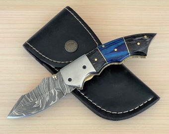 Damascus Pocket Knife, Handmade Folding Knife, Personalized Knife, Engraved Pocket Knife, Birthday Gift, Anniversary Gift, Fathers Day Gift