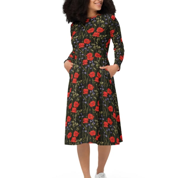 Poppies and Violets Midi Dress
