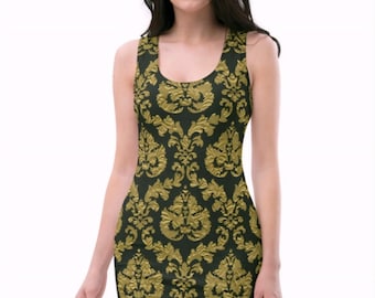 Baroque Gold & Black, Nautical Signature Women's Fitted Dress - Etsy Baroque Gold & Black, Nautical Signature Women's Fitted Dress - Etsy
