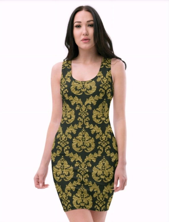 Gold Damask Fitted Dress