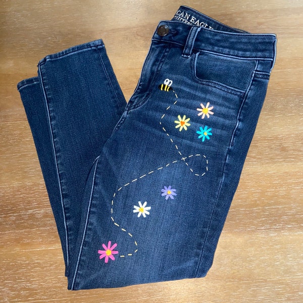 Embroidered Jeans - Etsy