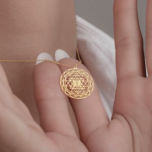 Handmade Sri Yantra Necklace by SwanLoyalty • Custom Spiritual Gold Necklace • Dainty Sacred Geometry Necklace • Perfect Gift for Her