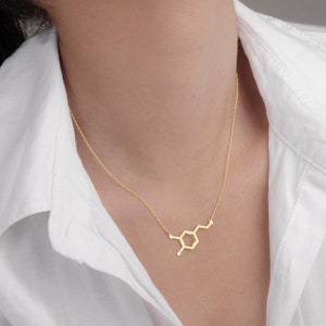 Handmade Dopamine Molecule Necklace by SwanLoyalty Gold Plated Silver Science Pendant Chemical Jewelry Gift for Scientist image 4