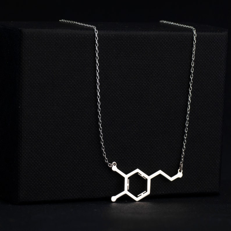 Handmade Dopamine Molecule Necklace by SwanLoyalty Gold Plated Silver Science Pendant Chemical Jewelry Gift for Scientist image 5