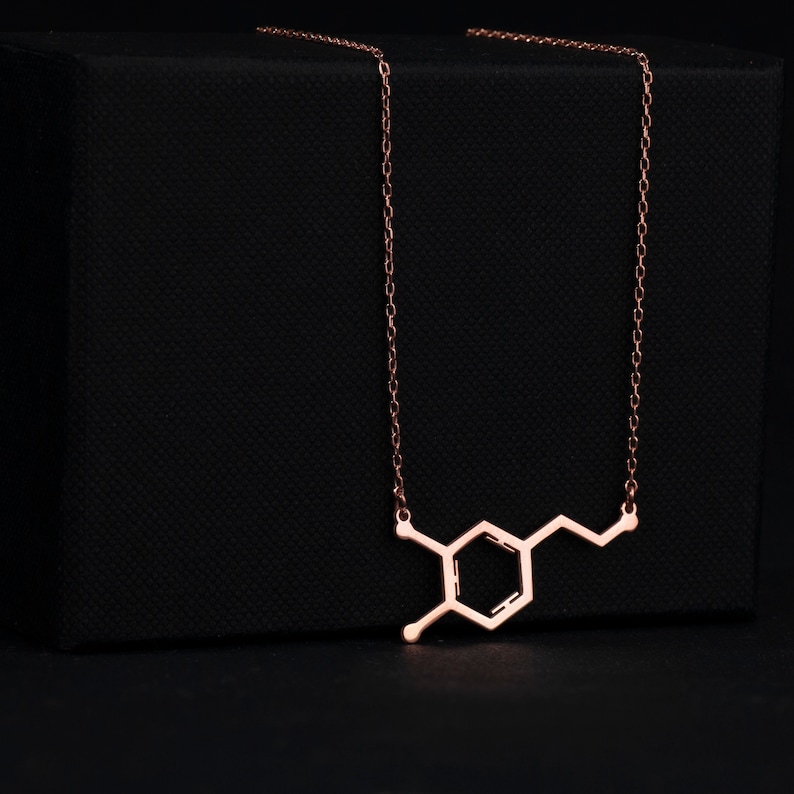 Handmade Dopamine Molecule Necklace by SwanLoyalty Gold Plated Silver Science Pendant Chemical Jewelry Gift for Scientist image 7