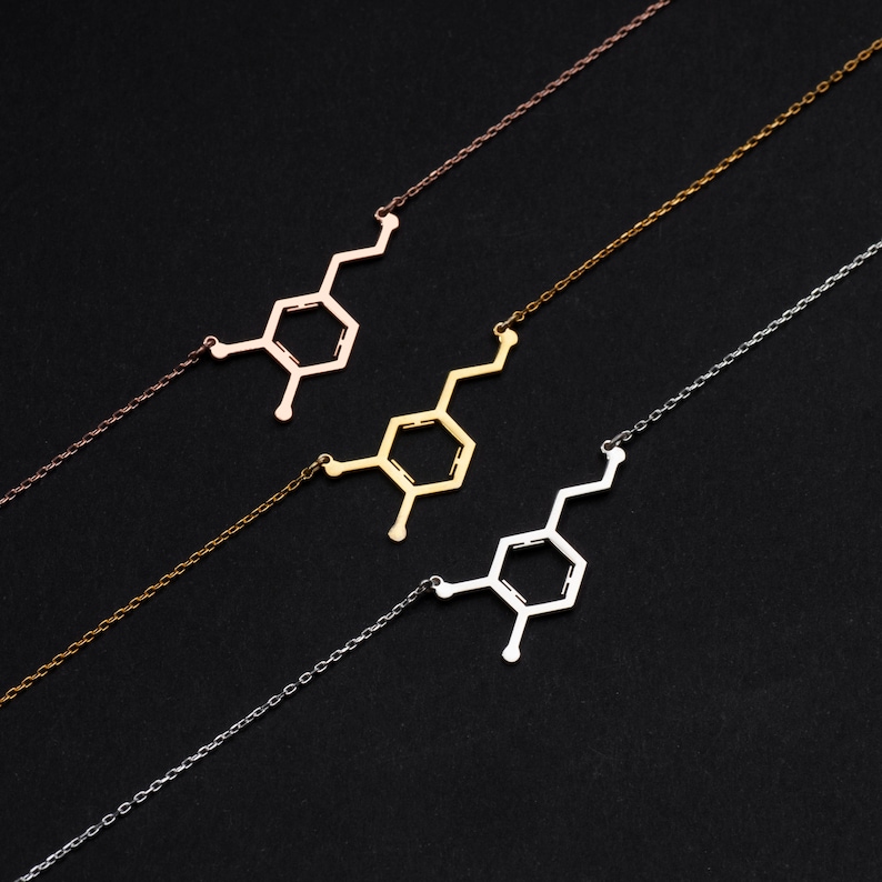 Handmade Dopamine Molecule Necklace by SwanLoyalty Gold Plated Silver Science Pendant Chemical Jewelry Gift for Scientist image 2