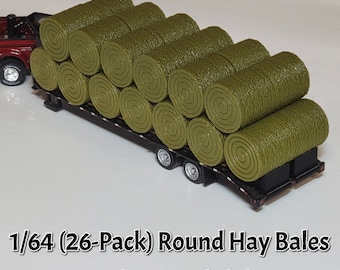 1/64 (26 Pack) Round Hay Bales & "Bale Ramps" for Greenlight Gooseneck - Farm Diorama