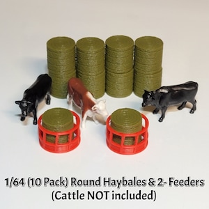1/64 (10 Pack) Round Hay Bales & 2- Bale Feeders - Farm Diorama