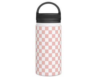Pink and White Checkered Water Bottle Stainless Steel Water Bottle