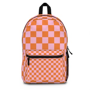Retro oranje en roze geruite rugzak