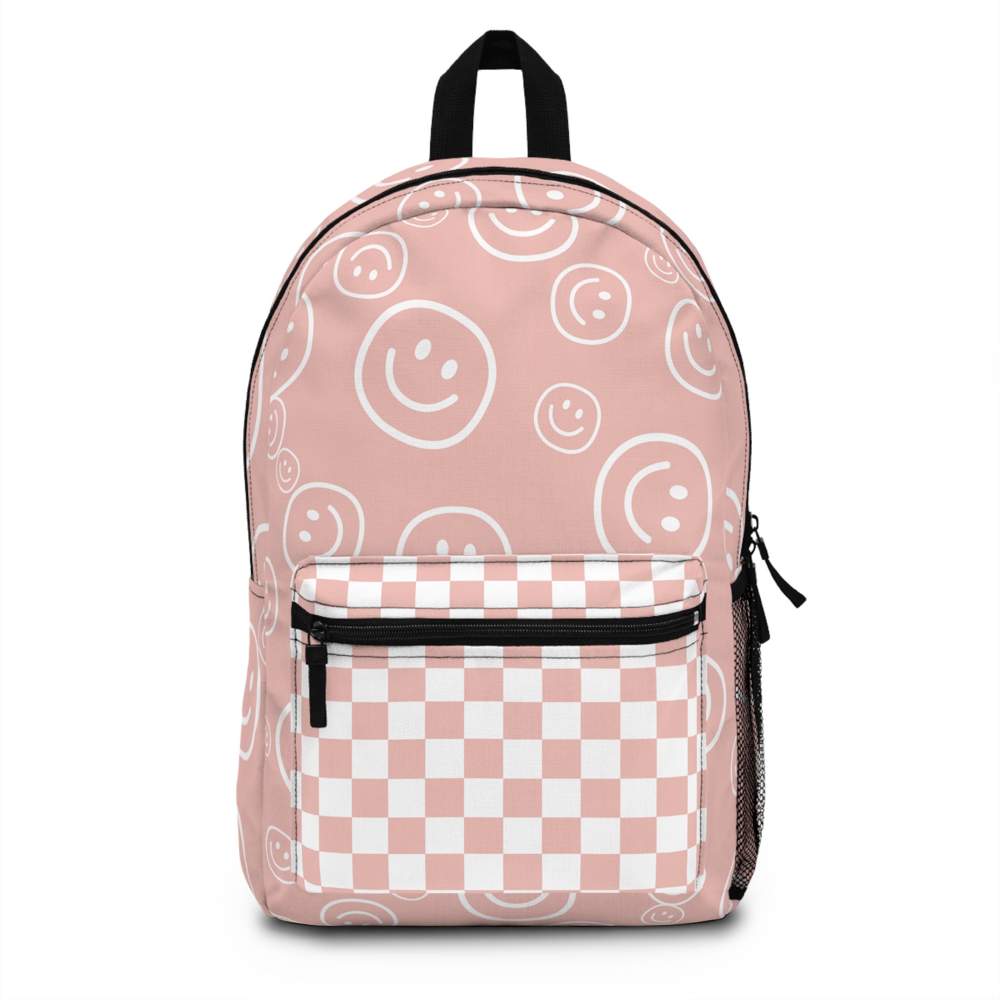 Pink Smiley Face & Checkered Backpack 