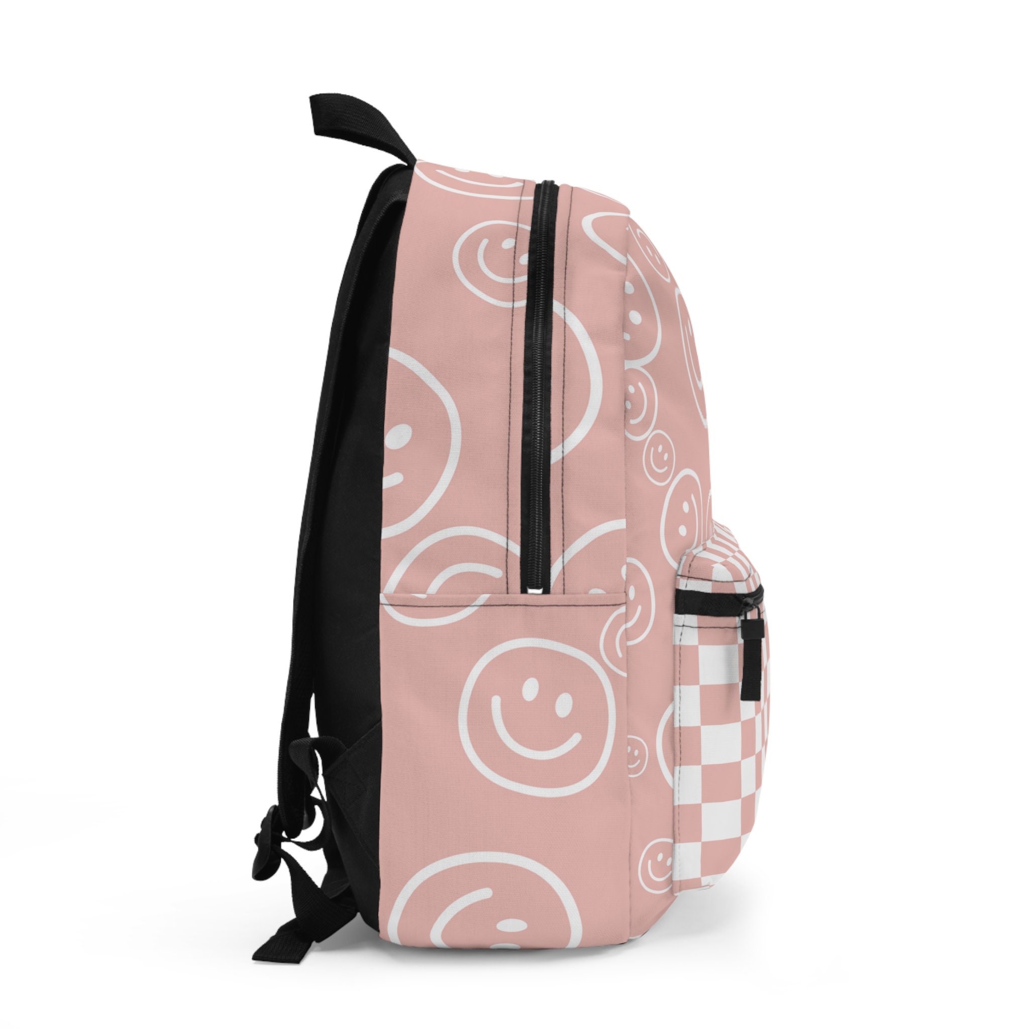Pink Smiley Face Checkered Backpack Etsy Canada