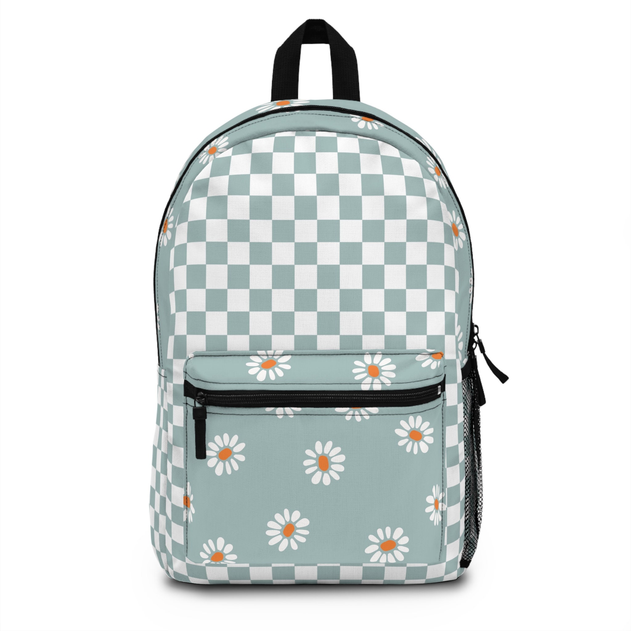 Retro Blue and White Floral Checkered Backpack Etsy Canada