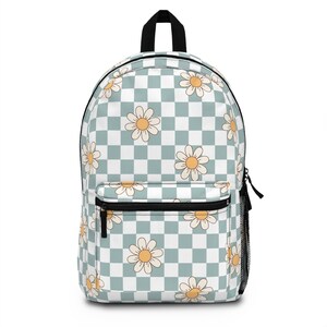 Blue Daisy Floral Checkered Backpack