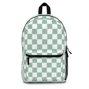 Sage & White Checkered Backpack, Large Backpack, School Backpack