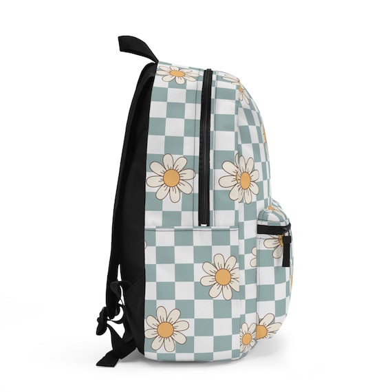 Blue Daisy Floral Checkered Backpack - Etsy