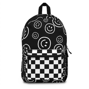 Black Smiley Face & Checkered Backpack