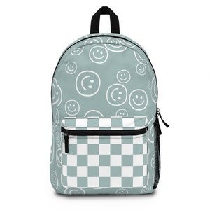 Blue Smiley Face & Checkered Backpack