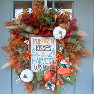 Ghirlanda autunnale fatta a mano / Decorazione autunnale per porte / Ghirlanda del Ringraziamento / Decorazione per porta d&#39;ingresso con zucca e raccolto