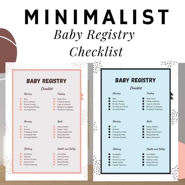 Minimalist New Baby registry Checklist Printable, baby boy and girl, Pregnancy Checklist PDF, List Of Things To Do Before Baby Comes