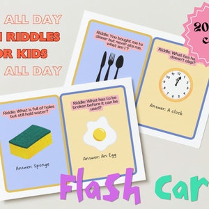 Raadsels Flash Cards voor kinderen, Een raadsel per dag, 20 raadsels onderweg, voorschools leren, raadsels en antwoorden, leuke afdrukbare kaarten, Montessori