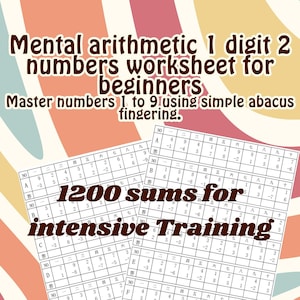 May include: A worksheet for mental arithmetic practice with 1200 sums for intensive training. The worksheet features 20 pages with 60 sums per page. The sums are based on adding and subtracting single-digit numbers.
