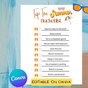 Editable Kids Printable Summer Bucket List, Summer break template list, summer checklist, summer activities for kids, family activities