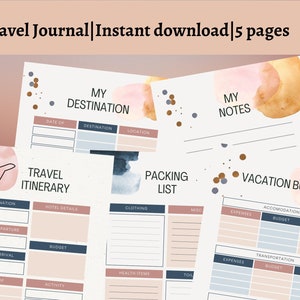 Travel Journal printable, Vacation journal for memories, printable travel journal, holiday diary, 5 pages instant download