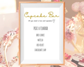 Wedding Cupcake Bar Sign: Editable Menu Template (Digital Download)