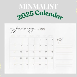 Minimalist Monthly Printable Planner Calendar 2025, Printable simple calendar, 2025 monthly calendar, Monday and Sunday start, Plan your day