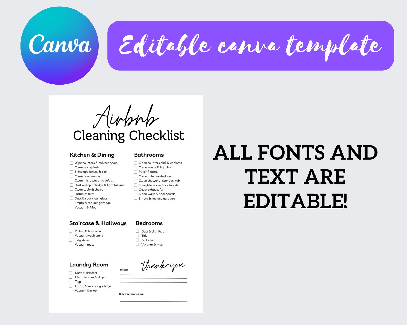 Minimalist Airbnb Cleaning Checklist, Airbnb Housekeeping Checklist