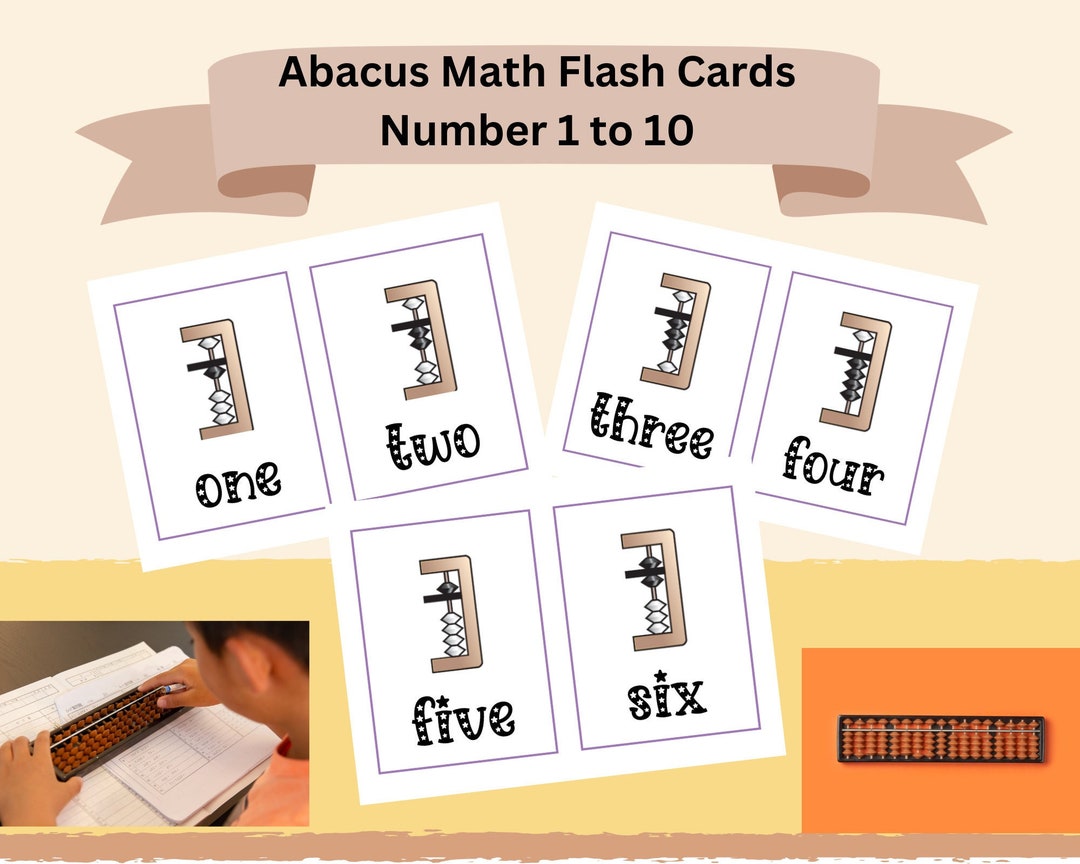 Abacus Soroban Counting Flash Cards, Printable Math Activity, Preschool