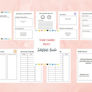 Nota do professor substituto, recursos para professores, modelo editável em canva, professor substituto para impressão, modelo de tema escolar minimalista
