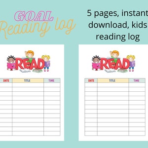 Printable Book Reading log For Kids, reading log for kids, kids reading planner, digital reading journal, book review, book planner