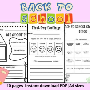 Back to school printable activities, back to school bingo, first week of school, back to school designs, back to school bundle,