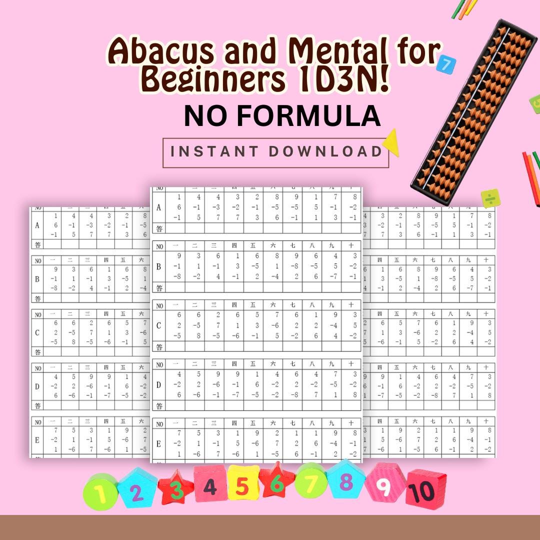 Abacus Worksheet, Soroban Math, No Formula, Abacus Fingering, Mental Math, Math Worksheets,no Formula, Abacus Math, Numbers, Beginner Level - Etsy abacus-worksheet-soroban-math-no-formula-abacus-fingering-mental-math-math-worksheets-no-formula-abacus-math-numbers-beginner-level-etsy