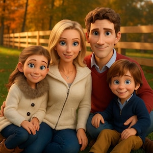 Portrait de dessin animé personnalisé de style Pixar à partir de la photo | Dessin personnalisé pour famille, couple, enfants | Cadeau numérique pour anniversaire, anniversaire, parents