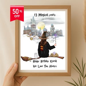 Personalized Wizard School Magic Fan Art Gift – Custom Print for Kids, Couples , Adults – Birthday, Halloween , Christmas Holidays