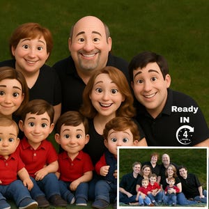 Custom Disney Pixar Style Portrait | 3D Cartoon Family Drawing | Personalized Digital Illustration from Photo | Pixar-Inspired Gift