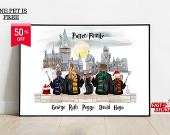 Personalised Wizard Family Gift - perfect for Birthday - Christmas - BFF -Celebrations - Wizard School - Digital Prints