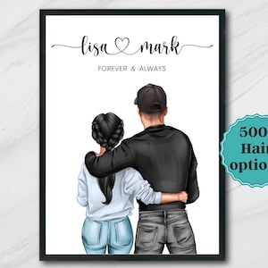 Impresión personalizada de pareja, regalo para novio/novia, regalo de aniversario, regalo para ella, regalo de pareja personalizado, regalo de San Valentín para ella.