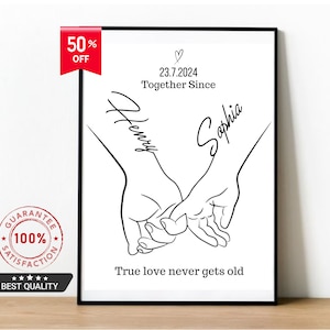 Catturare l'amore nella semplicità: disegno lineare di due mani che si tengono - Un regalo di San Valentino senza tempo per lei e per lui, il ricordo perfetto per la coppia