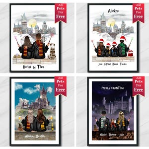 Personalised Wizard School Portrait Gift For family or Friends /Custom Made Potter Family  /Wizard Couple Print Gift/Christmas Digital Print