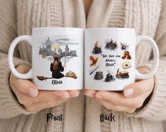 Anpassad trollkarlmugg, personlig namnpresent till dotter, magisk födelsedagspresent för barn, fantasymugg för flickor, häxpresent, julklapp för barnkammaren